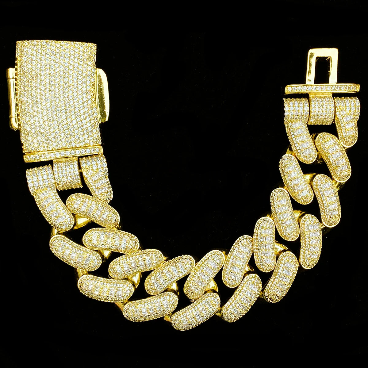 Aokaishen 32mm glacé épais lourd Miami Baguette Bracelet pour hommes 5A zircon cubique plaqué or Hip Hop bijoux
