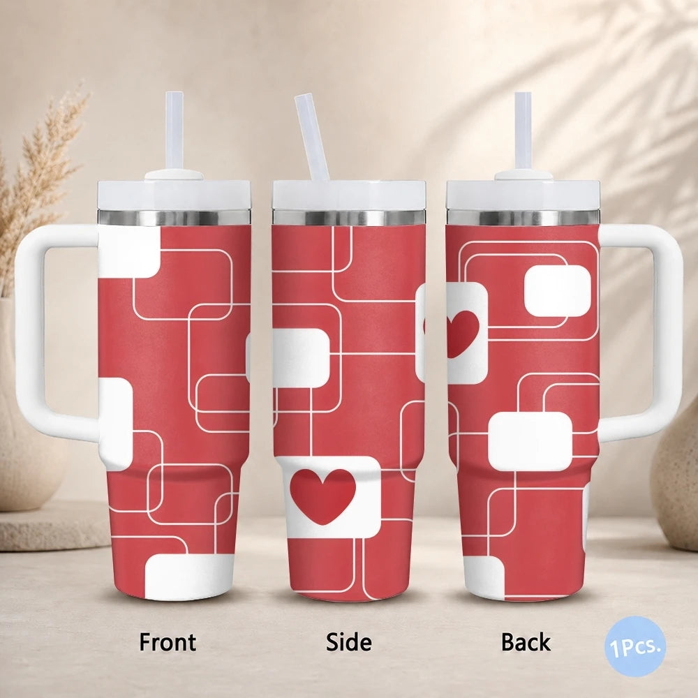 Gourde isotherme tendance en forme de cœur, 40 oz, en acier inoxydable, avec poignée et paille, anti-fuite, pour le quotidien et les voyages