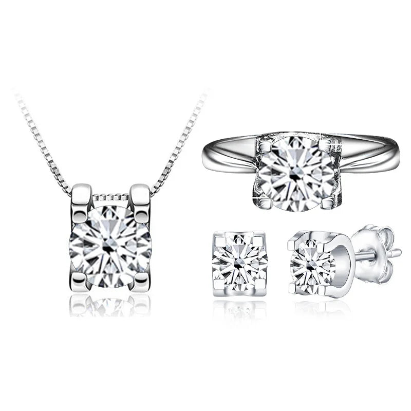BagueRingen-Ensembles de bijoux Moissanite, Boucles d'oreilles, Bague, Collier, Argent regardé 100%, ixde mariage, Cadeaux pour les travailleurs, 1ct, Document D, 925