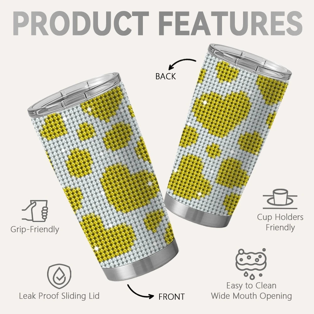 Tasse à café isotherme en acier inoxydable de 20 oz avec motif léopard et cœur en strass, 2 couvercles et paille réutilisable